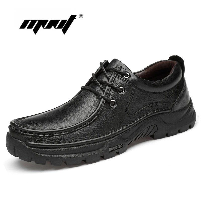 

Natural Leather Men Shoes Autumn Winter Casual Shoes Waterproof Lace-up Outdoor Shoes Men Handmade Rubber Sole Flats Shoes