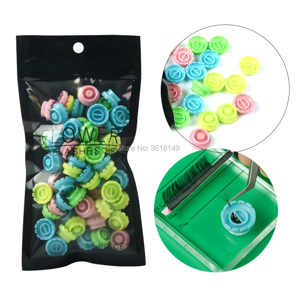 

50pcs False Eyelashes Blooming Cups Colorful Planting Grafting Rapid Bloom Sun Flower Glue Cup Fan Eyelash Extension