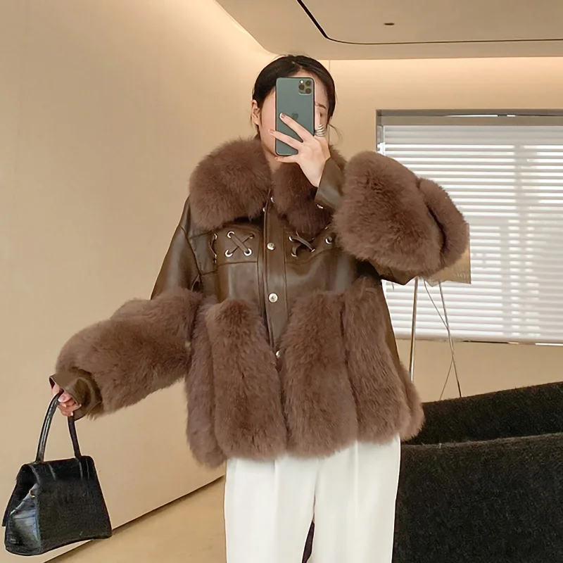 Real Fur Coats Women Winter Jackets Genuine Leather Short Overcoats 3FL3757