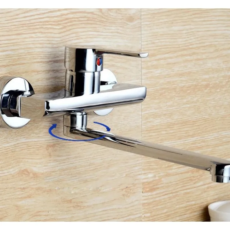 Wall Mounted Kitchen Faucet Brass Kitchen Mixers Sink Mixer Sink Tap 360 Degree Swivel White Double Holes
