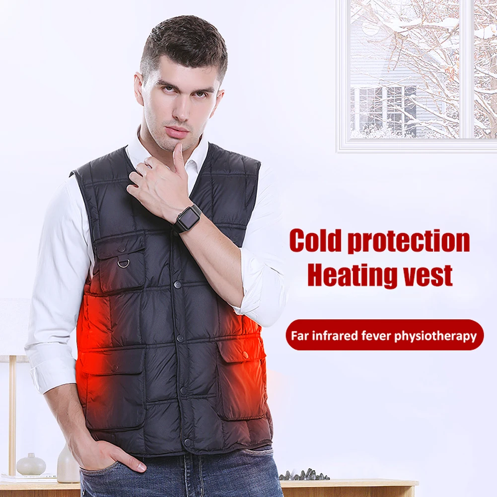 

Autumn Winter USB Intelligent Heating Vest Cotton Black Color Men Jacket Clothes For Outdoor Sport Heated Fishing Clothes Jacket