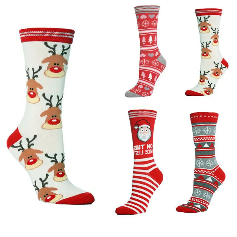Женские милые носки с рождественским принтом; зимние теплые носки с изображением снежинок и оленей; Рождественский Санта-Клаус