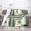 Benjamin Franklin 100 Dollar Bill Knitted Blankets Fleece Money Pattern USA Warm Throw Blankets for Car Sofa Couch Bedspread 2