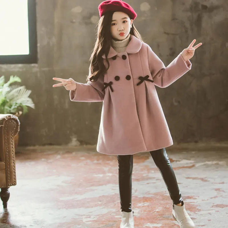 2017 Korean Girls Kids Winter Down Medium Coat Jacket Warm Wool Hooded Overcoat
