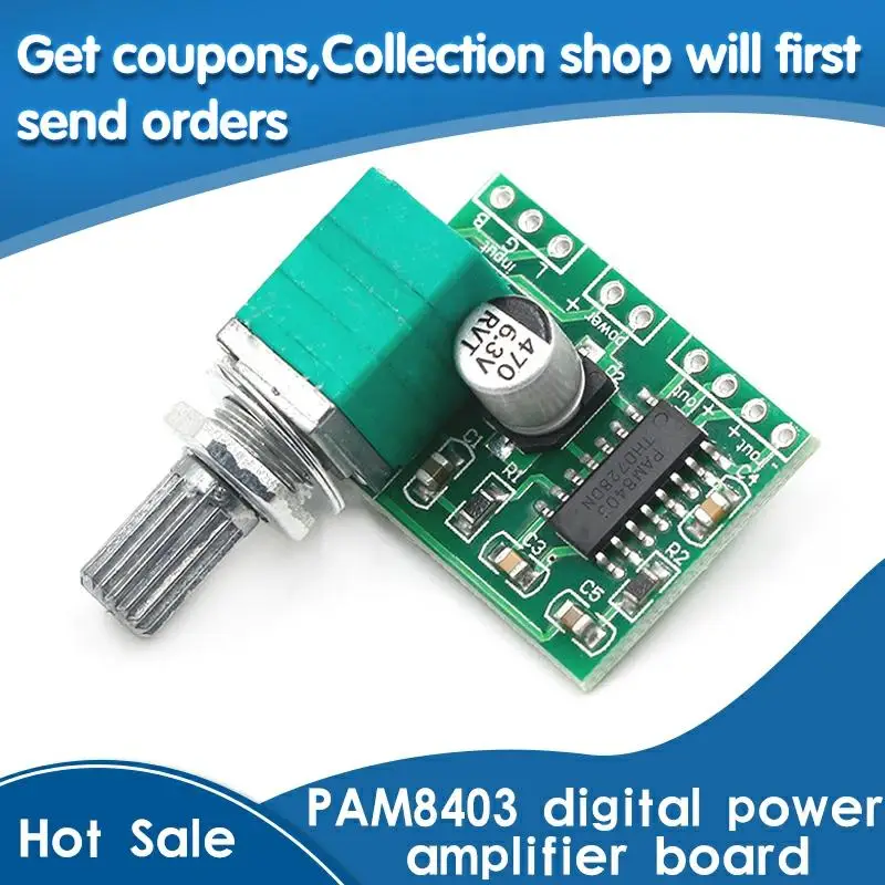 PAM8403 5V Power Audio Amplifier Board 2 Channel 3W W Volume Control/ USB Power afbeelding