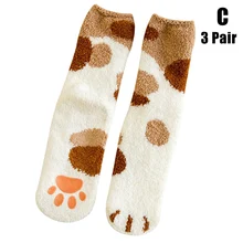 Зимние теплые носки с кошачьими лапами; нескользящие теплые домашние носки-тапочки для женщин и девочек; TS95