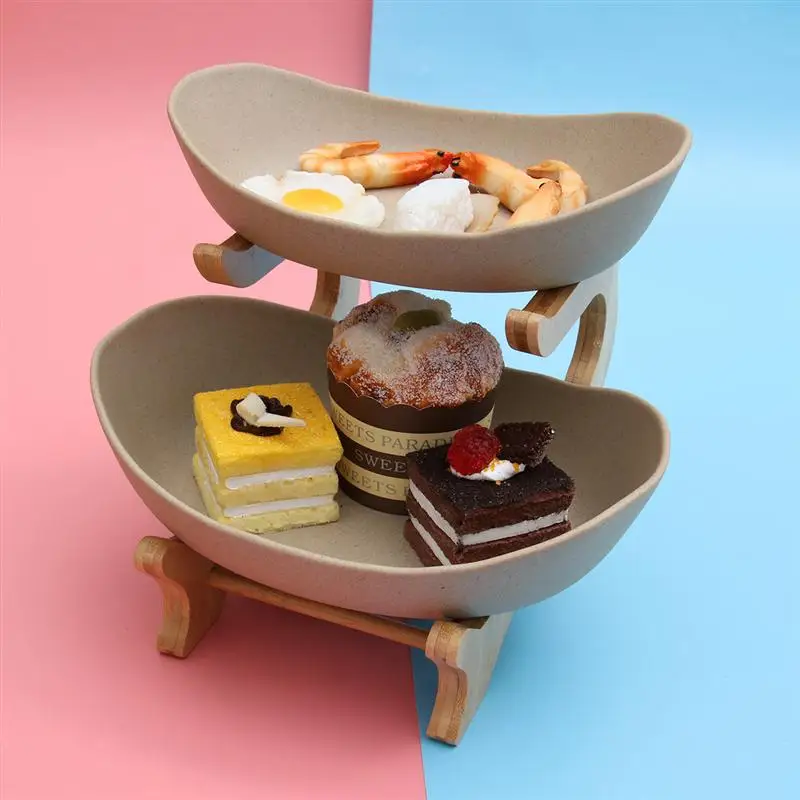 Fashionable Ceramics Dry Fruit Dish Bamboo And Wood Frame Sushi for Home Store (Double-Deck Pattern) | Дом и сад