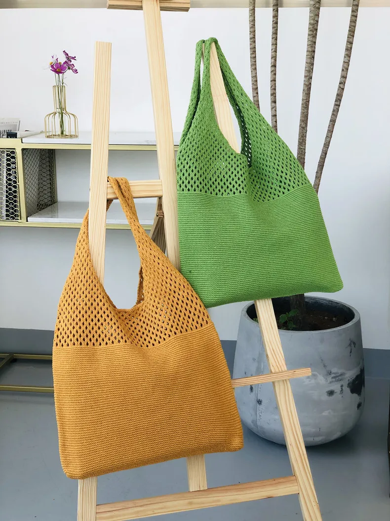 casual hollow woven women shoulder bags designer knitting handbags large capacity tote summer beach bag big purses shopper sac