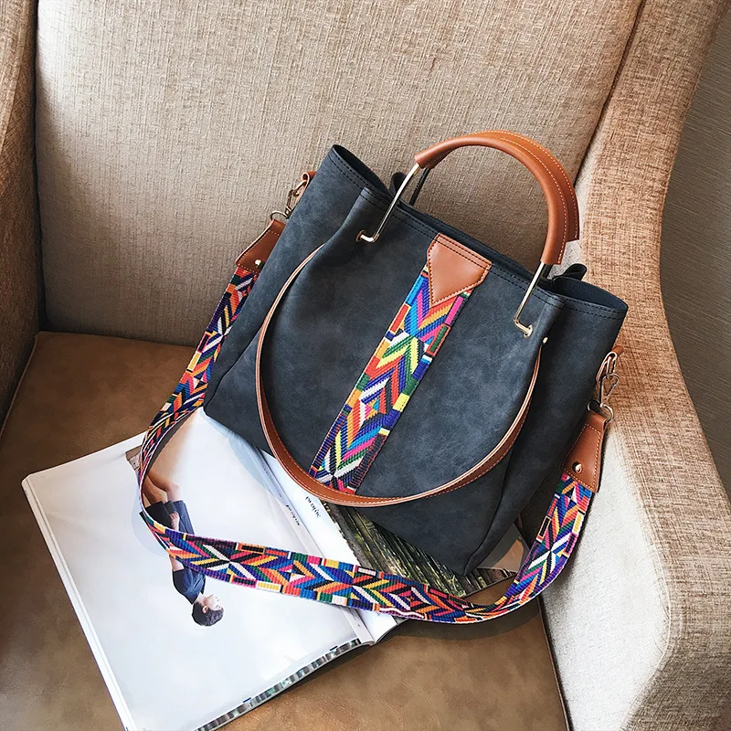 

2019 Autumn And Winter Korean-style Simple Ribbon Bucket Type Picture WOMEN'S Bag Portable Shoulder Bag Two-Piece Set Dull Polis