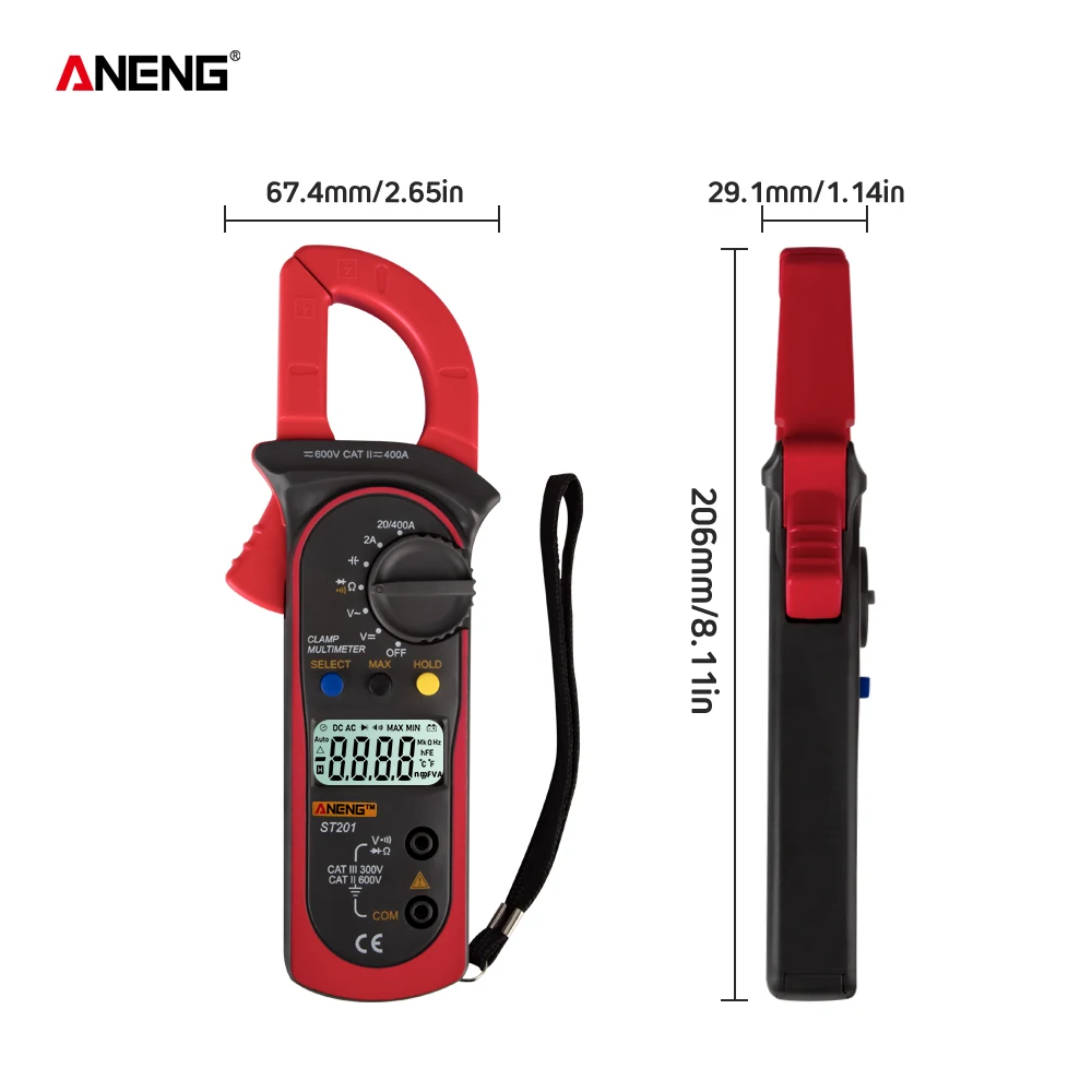 ANENG ST201 цифровой мультиметр с зажимом 4000 отсчетов зажим амметры транзисторный конденсатор Тест er мощность тест автомобильный