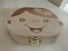Caja de dientes de bebé, organizador de madera con letras de inglés francés, español, ruso y holandés, regalo de recuerdo
