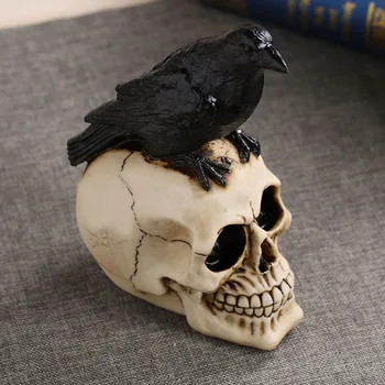 

Resin Skull Craft Statues Halloween Home Decoration Crow Skull Skeleton Head Creative Statue Desktop Ornament Halloween Gift &