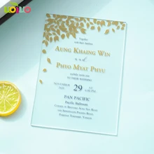 Цветная печать на заказ акриловая открытка свадебные пригласительные открытки прозрачные золотые листья