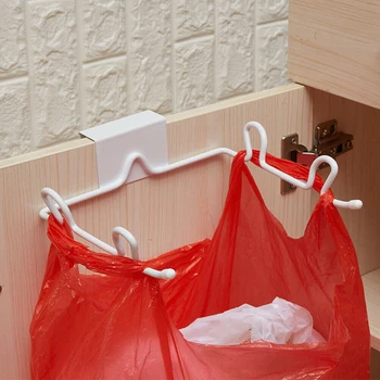 

1PCS White Iron Kitchen Cabinet Door Garbage Bag Hanging Rack Creative Trash Bag Organizer Holder Storage Shelf For Kitchen Tool