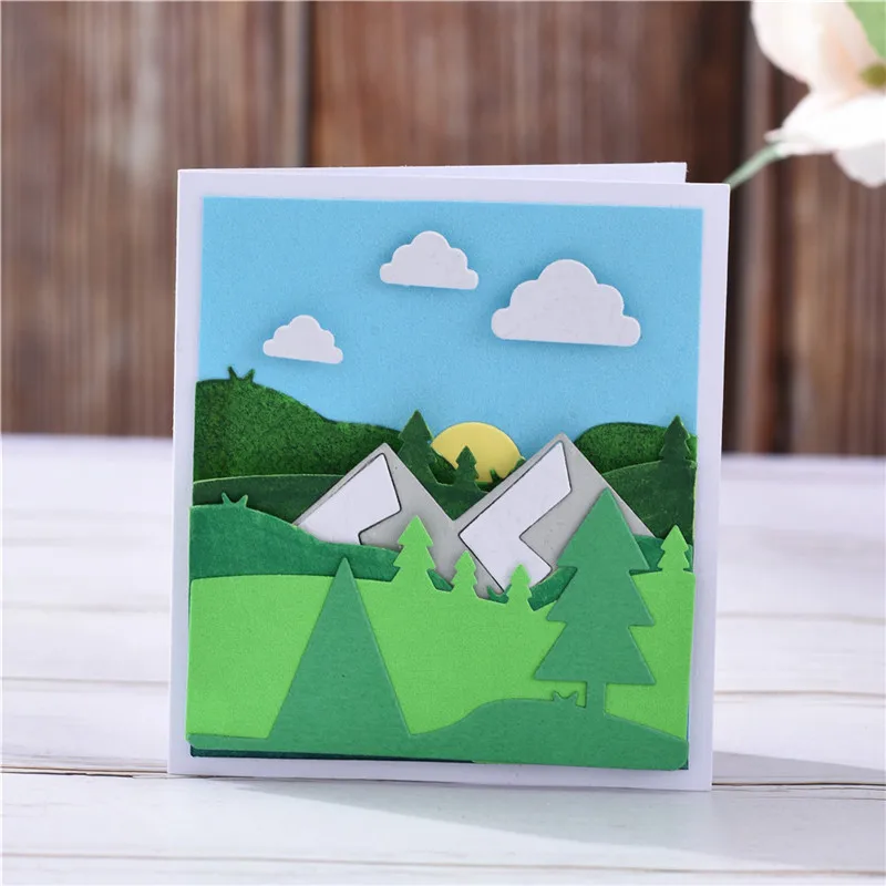 New 2019 Mountain Background Stencils Metal Cutting Dies Diy Scrapbooking Card