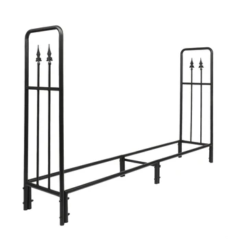 

2-Row Splicing Fireplace Firewood Holder Stand Rack Storage Shelf Iron Black with Arrow Style[US-Stock]
