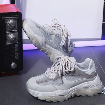 

Fashion sneakers Chunky Platform Wedge Vulcanized shoes Woman Mesh sports Black Casual shoes Tenis Female Breathable 2020 Autumn