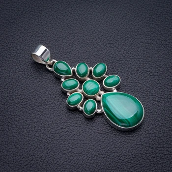 

Natural Malachite Handmade 925 Sterling Silver Pendant 2.25" D2971
