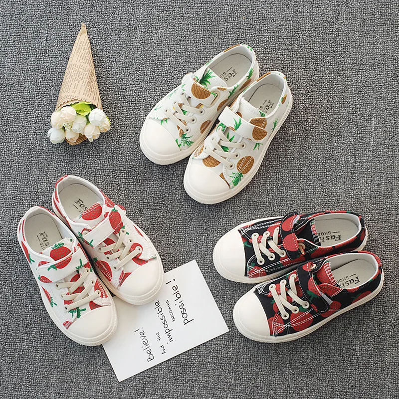 

2019kids Girls Shoes Bo Shoes New Style Spring And Autumn Versatile Strawberry Canvas Shoes Fashion Korean-style