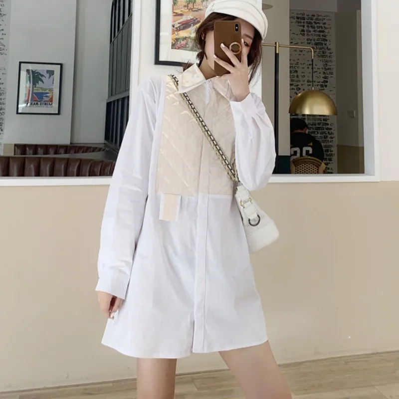 

NoEnName_Null 2020 New Spring Blouse Shirt Female White Patchwork Long Sleeve Casual Loose Shirts Women Tops Ladies Clothing 50c