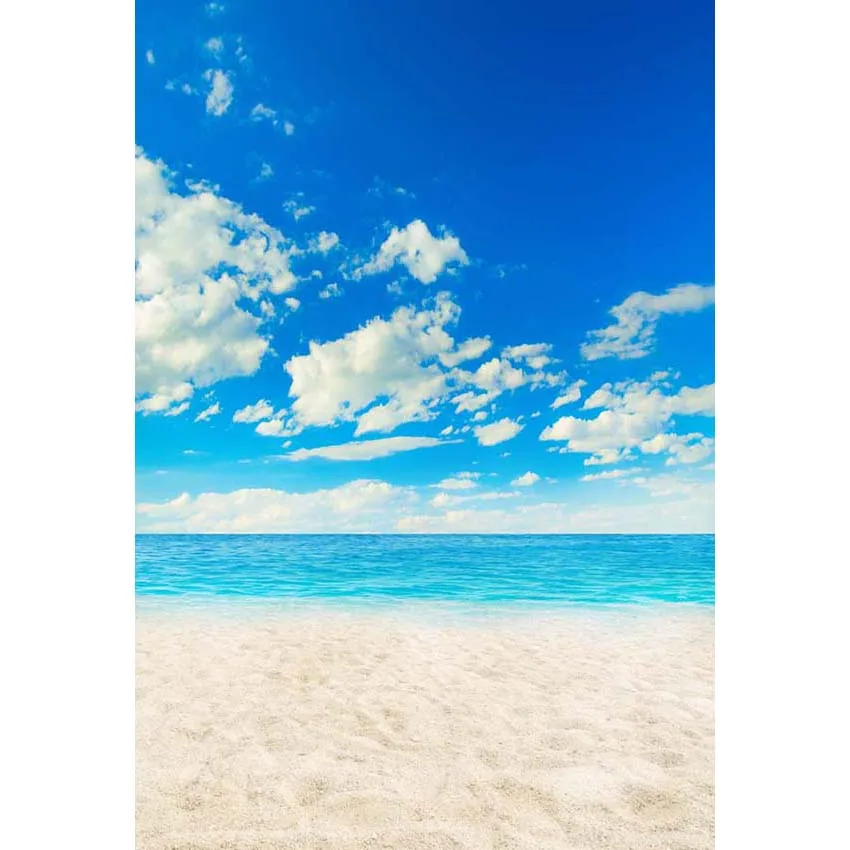 5 X7Ft Beautiful Sky White Clouds Blue Sea Sand Brench Landscape Custom Photo Studio Sfondo Sfondo Vinile 220Cm X 150Cm