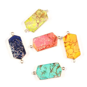 

Natural Stone Double hole Connectors Hexagon Colorful Emperor Stone Pendant for Jewelry Making DIY Necklace Bracelet Accessories