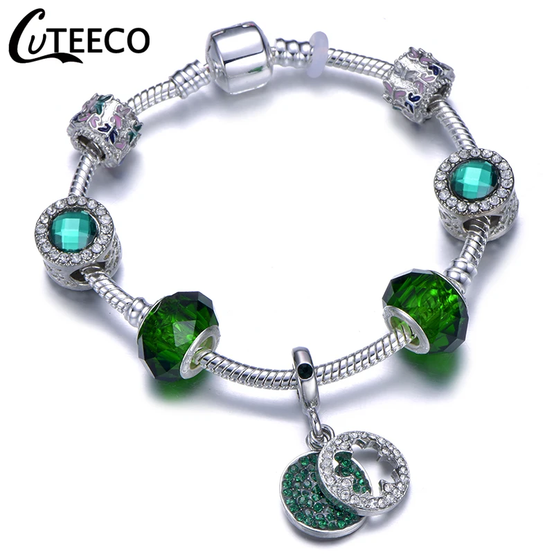 AJ3179 CUTEECO 925, модный серебряный браслет с шармами, браслет для женщин, Хрустальный цветок, сказочный шарик, подходит для брендовых браслетов, ювелирные изделия, браслеты - Окраска металла: AJ3179