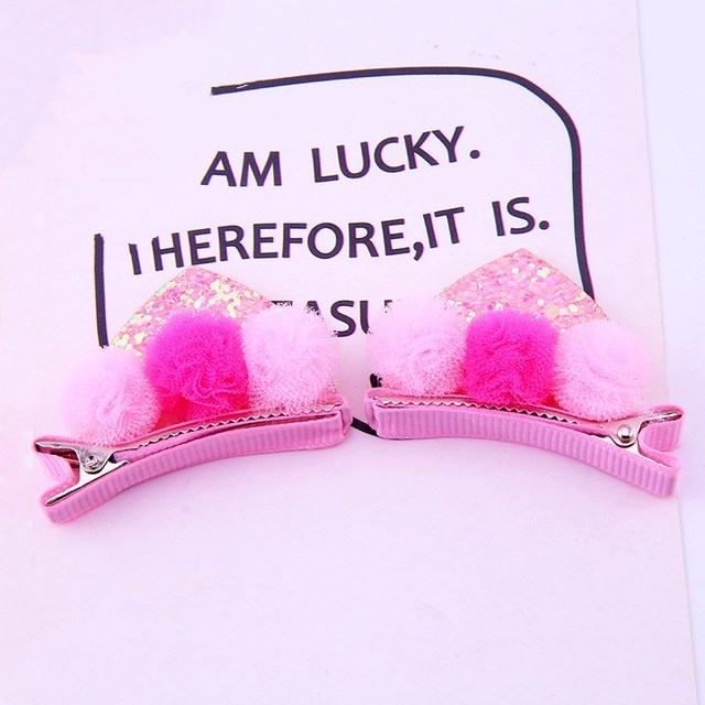 Cute Hair Clips for Girls Glitter Rainbow Felt Fabric Flowers Hairpins Cat Ears Bunny Barrettes Kids Hair Accessories