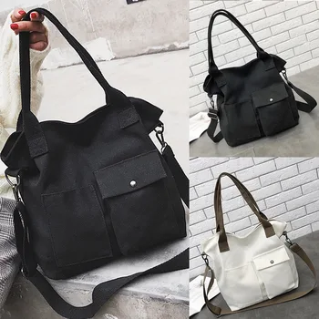 

Women Bag Retro Handbags Soft Canvas Bag Large Capacity Women Shopping Bag Casual Hasp Ladies One Shoulder Tote Bags