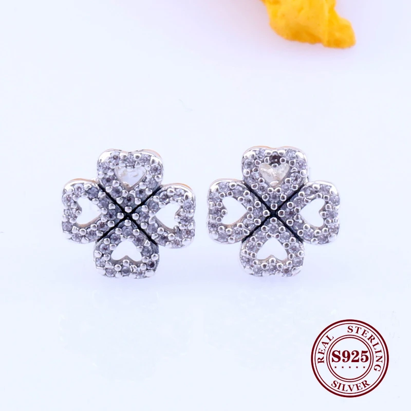 

Original 925 Sterling Silver Flower Four Leaf Pan Earrings Lucky Four Leaf Grass Earrings For Women Gift Jewelry