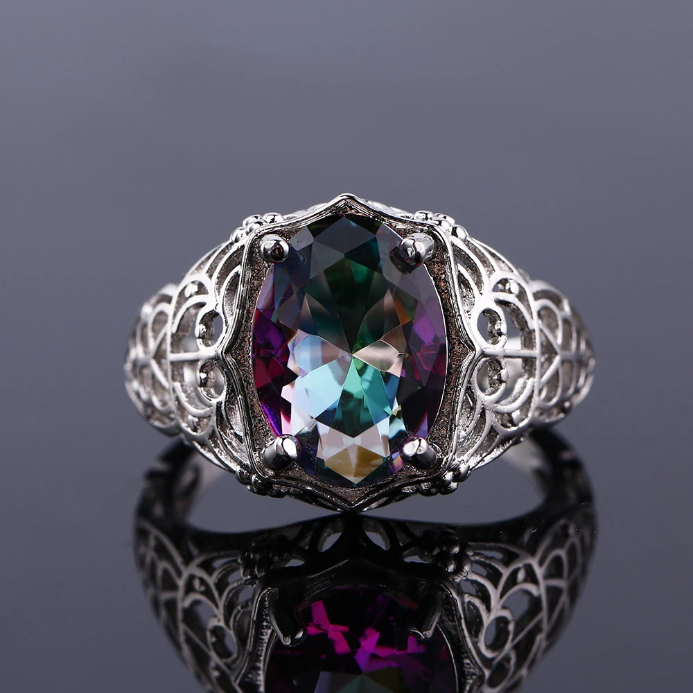 Luxury 925 Silver Big Topaz Gemstone Ring
