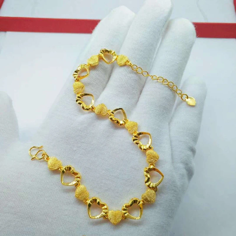 Wholesale Price Gold color Hearts link Bangle bracelet for Women
