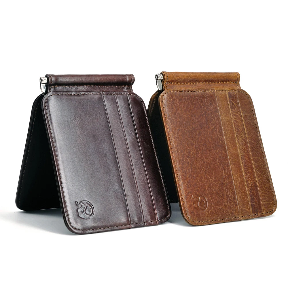 Trend Brand Unisex Leather Design Fashion Gift Slim Wallet travel front pocket money clip mini clamp purse synthetic leather wallet metal money clip