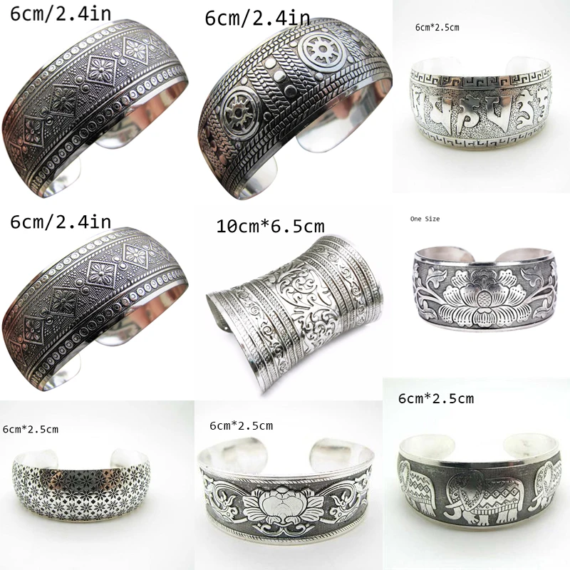 Antique Tibetan Carving Cuff Bracelets Vintage Style Tibetan Bangle Jewelry For Women Fashion Antique Silver Bohemian Bangles