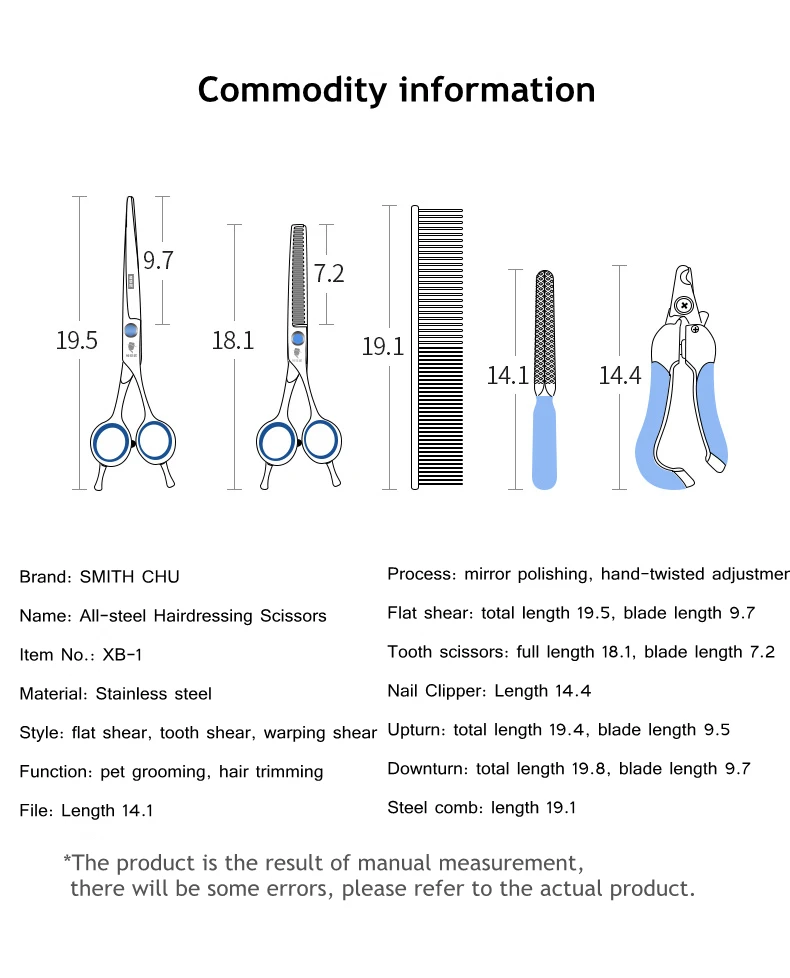 Description Picture 6 of itemProfessional Pet Grooming Scissors Teddy Hair Trimmer Set Curved Hair Clippers Cat Dog Nail Clippers Hair Scissors