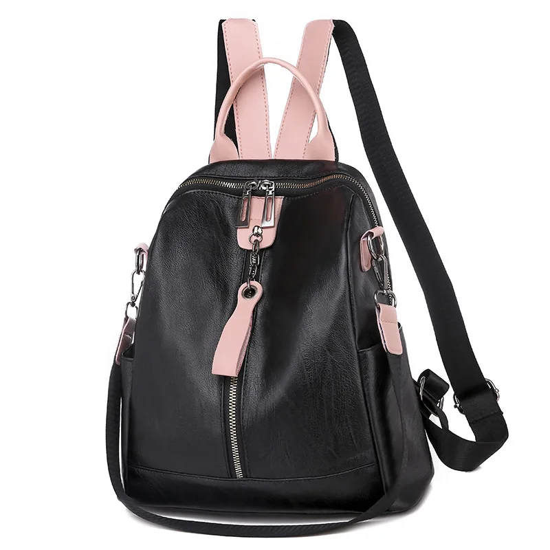 

small backpack women leather Shoulder Bag 2019 winter Leisure Multi-Function mini backpacks female bagpack bag for teenage black