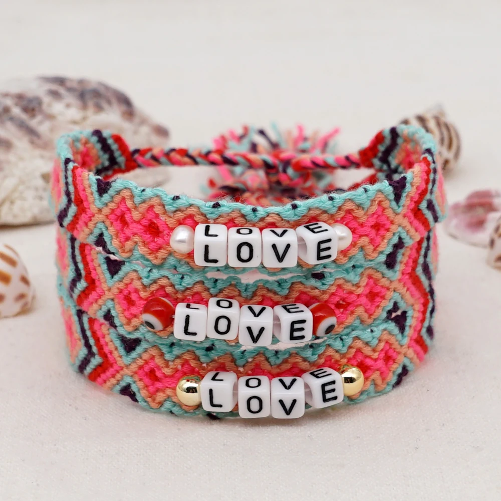 시 누스 2021 꼰된 우정 팔찌 매력 여성을위한 사랑 팔찌 술 손으로 짠 면화 스레드 Braclets Boho 쥬얼리|행운 ...