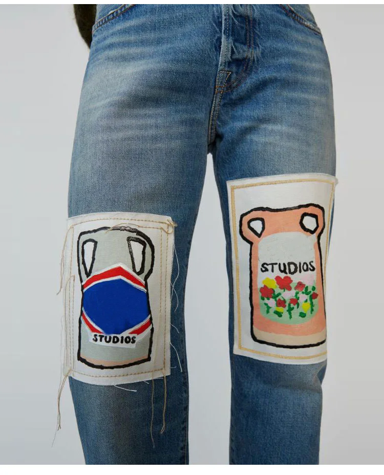 Новые зимние женские узкие прямые джинсы с нарисованным рисунком