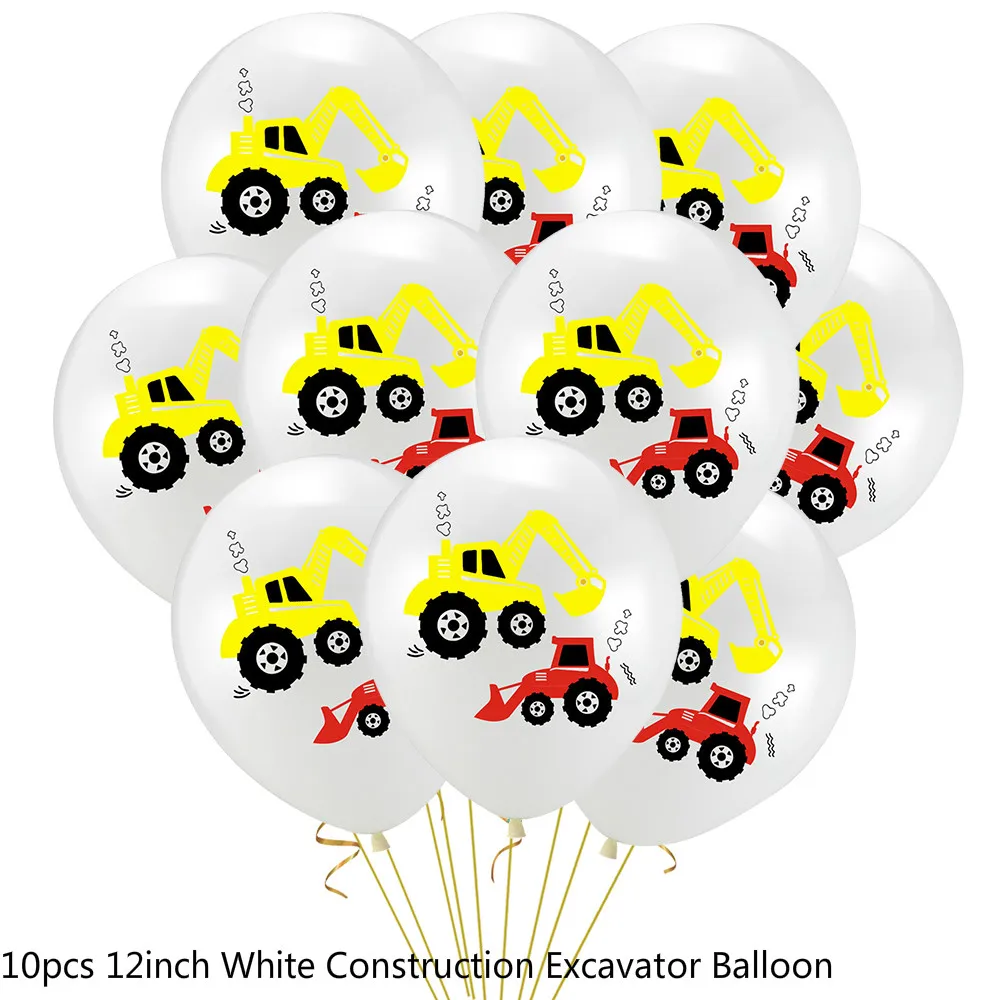 Строительство экскаватор воздушные шары трактор автомобиль баннер торт Топпер для ребенка душ День рождения Свадебная вечеринка украшения Детские сувениры - Цвет: 10pcs white balloon