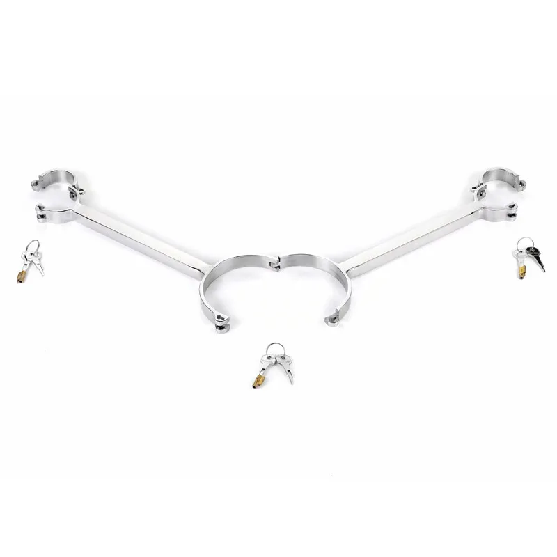Stainless Steel Bondage Lock Neck Collar Hand Cuffs Slave BDSM Restraints Sex Shop Adult Sex Toys For Couples Handcuffs Neck 6