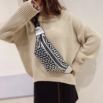 

New Fashion Chest Bag Soft Pu Leather Waist Bag Fanny Pack for Women Geometric Pattern Travel Bag Phone Belt Bag