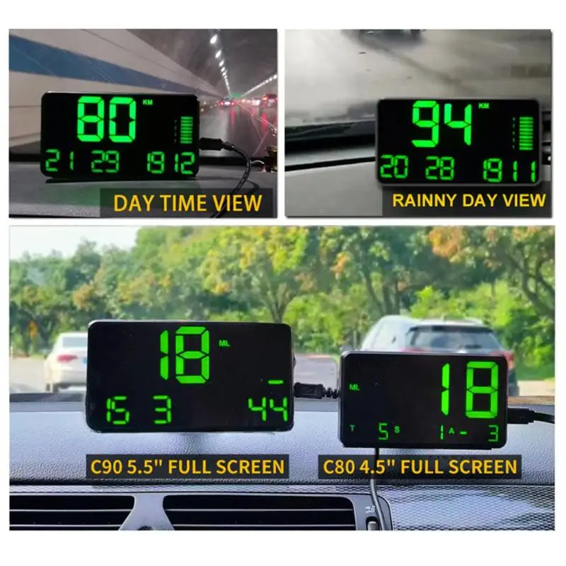 На лобовое стекло автомобиля Дисплей C60 gps Спидометр Hud Дисплей превышение скорости Предупреждение Системы лобовое стекло проектор автомобильной сигнализации Системы C80 5,5 дюймов