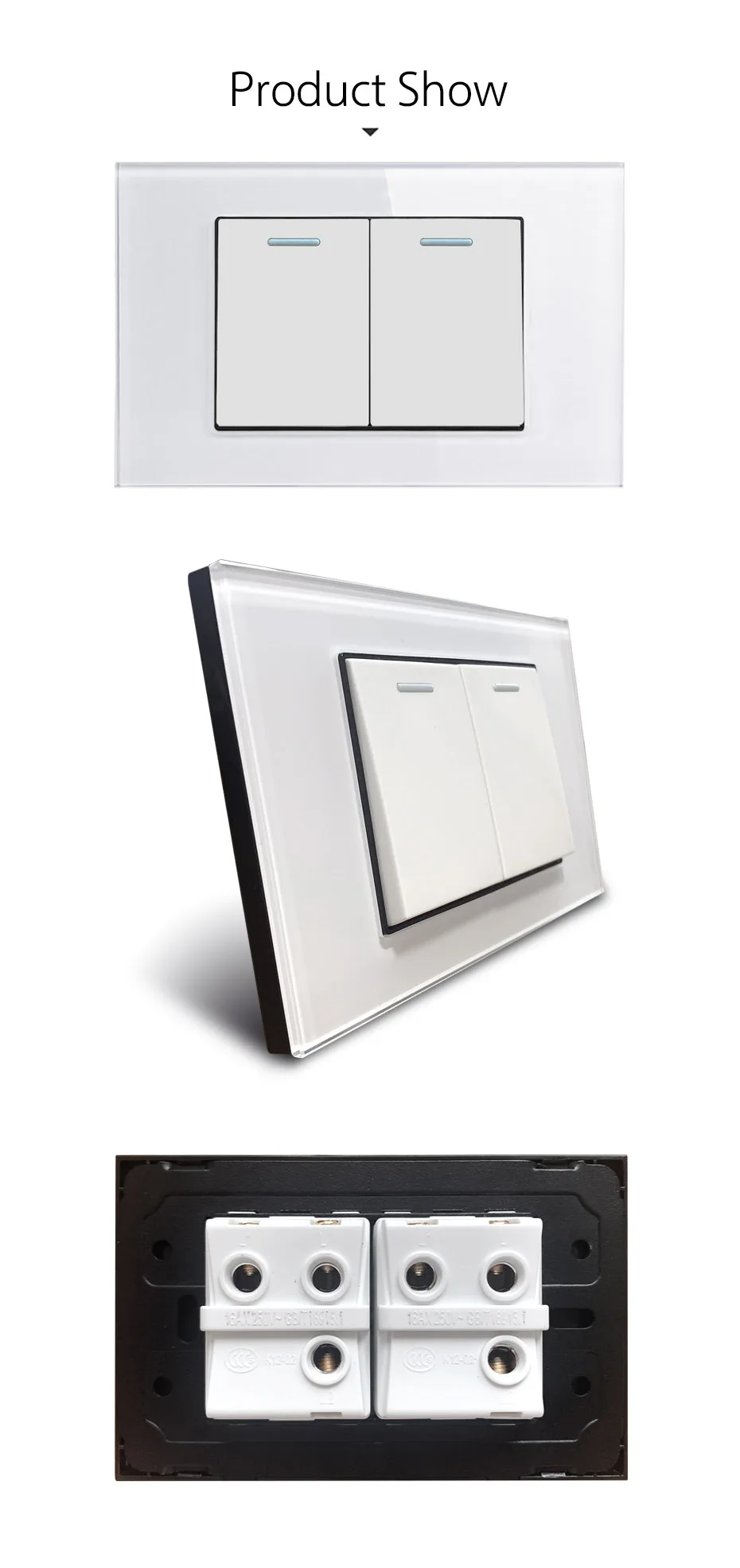 gang way parede interruptor de luz wallpad luxo vidro temperado painel rocker botão ac