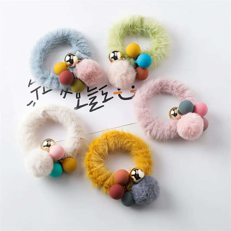 

Elastic Hot Sale 7 Colors Fuzzy Ball 1PC Women Hair Accessories Ponytail Holder Adjustable Hair Rope Graceful