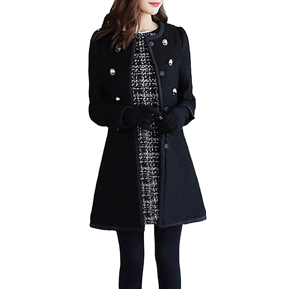 Лидер продаж, брендовая CHAMSGEND зимняя женская теплая верхняя одежда, Шерстяная парка с отворотом, пальто, куртка, пальто, стильная S-XXL - Цвет: Черный