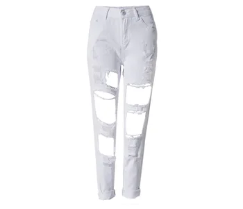 

Street Beggar Big Hole Destroyed Jeans Woman Plus Size Ripped Boyfriend Jeans For Women High Waist Loose Straight Denim Pants