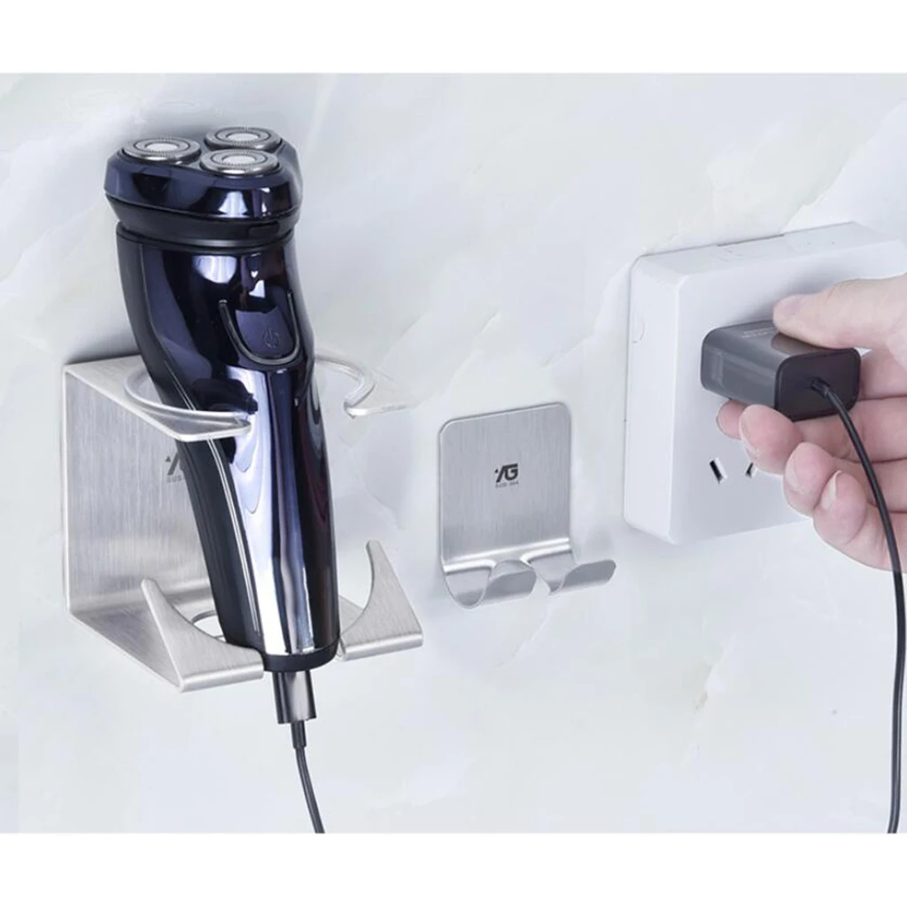 Self-adhesive Wall Mount Bathroom Shaver Stainless Steel Holder Rack Stand