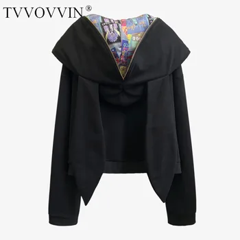 

TVVOVVIN Autumn And New Winter Fashion Streetwear Long Sleeve Printed Hooded Sweatshirt Zipper Cardigan Coat Top Women 395Q
