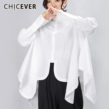 

CHICEVER Women Pleated Big Size Irregular Blouse New Lapel Long Sleeve Loose Fit Shirt Fashion Tide Spring Autumn 2020 Fashion