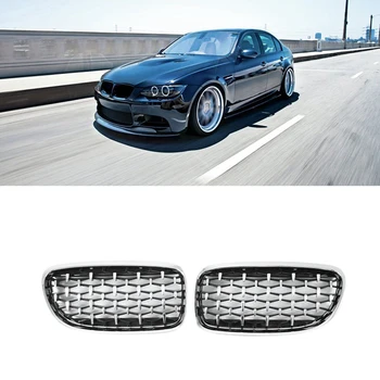 

NEW-Car Front Bumper Chrome Kidney Grille Grill Diamond Racing Grill For-BMW E90 E91 318I 320I 325I 2009-2012